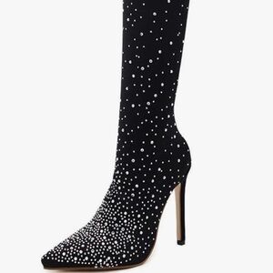 Black Rhinestone Over-the-Knee Boots